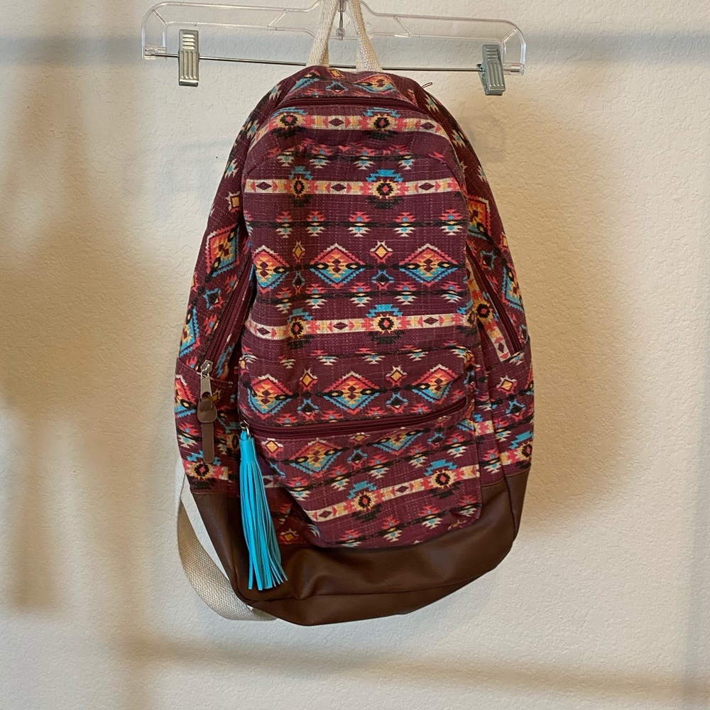 Aztec print backpack with tassel